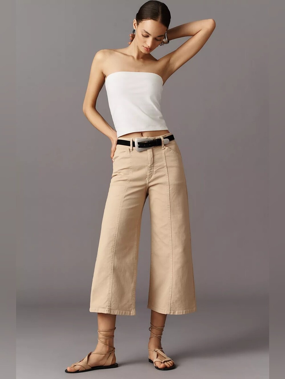Anthropologie Maeve The Delaney Crop High-Rise Wide-Leg Jeans Size 24p Beige